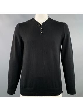 A.P.C. Size XL Black Jersey Wool Half Placket Henley Pullover